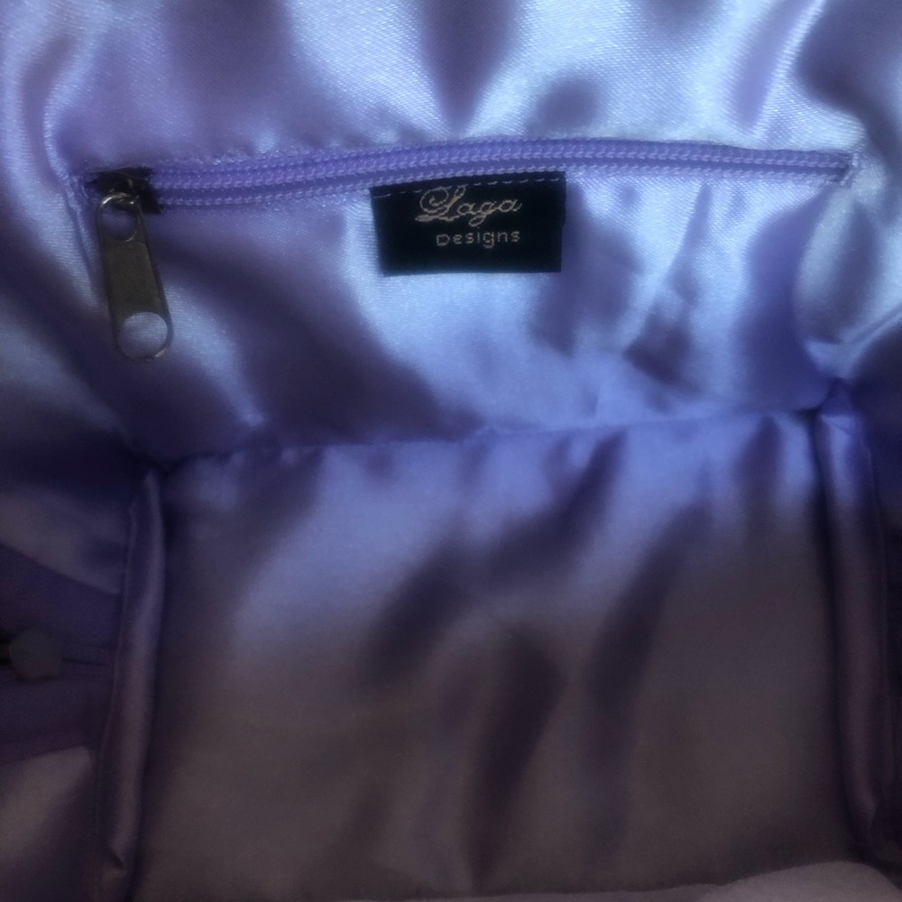 Elegant Purple Handbag with Intricate Embroidered Pattern by Laga Designs (New) - Picture 7 of 12